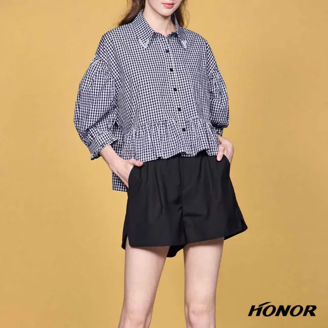 【HONOR 山形屋】出清品 休閒寬鬆側開衩短褲-黑/杏(限定出清)