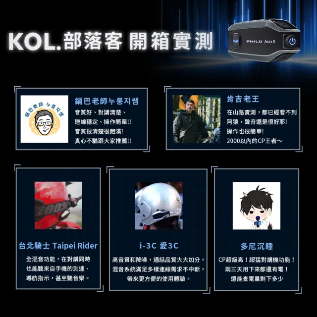 【Philo 飛樂】2入組 Jazz5 全混音長距離 三色可選(安全帽藍牙耳機/藍芽耳機/無線藍芽耳機/安全帽/)