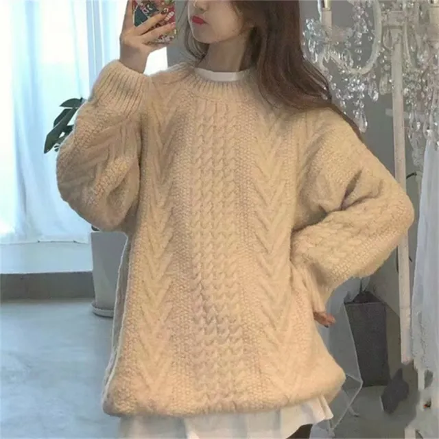 【D.studio】韓版寬鬆復古日系慵懶風麻花針織上衣(毛衣長袖上衣保暖上衣冬天女裝秋冬女裝長袖t恤 W605)