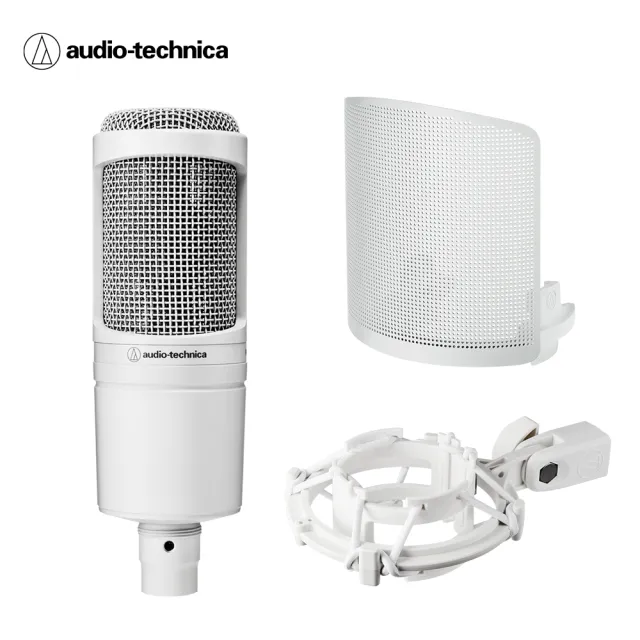 【audio-technica 鐵三角】AT2020 CWH(心形指向性電容型麥克風組)