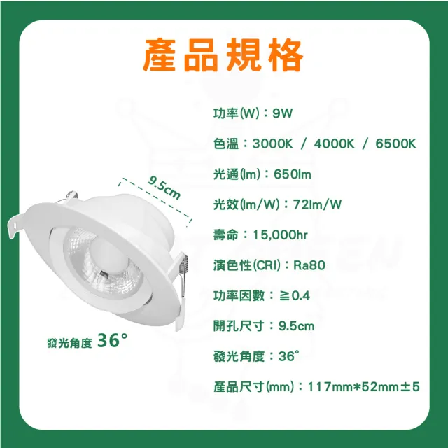 【亮博士】6入 9W 崁孔9.5cm LED崁燈(白光/中性光/黃光)