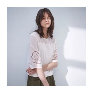 【Diffa】袖子過橋繡異素材拼接針織衫-女