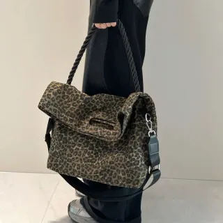 【LEESA】雙11 包包\手提包\單肩包\豹紋帆布包\大容量包包\斜背包\豹紋包包\帆布包\水桶包\生日