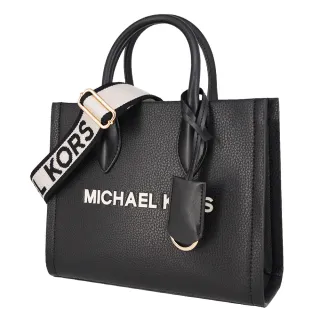 【Michael Kors】MIRELLA系列 防刮皮革 拉鍊 寬背帶 斜背包 紙袋包 托特包(經典黑)