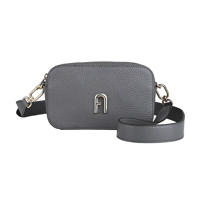 【FURLA 芙拉】FURLA Primula LOGO拉鍊荔枝小牛皮斜背方包(迷你/土壤灰)