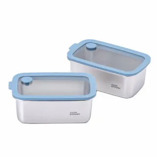 【CookPower 鍋寶】匠造2代鮮盾pro可微波不鏽鋼保鮮盒1000ml二入組(上蓋可微波/電磁爐/微波爐適用)