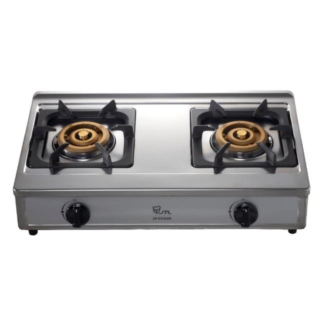 JTL喜特麗 JT-GT268S 雙口瓦斯爐採用耐用不鏽鋼爐臺與傳統外擴火焰爐頭，提供穩定高效加熱，壓電式點火操作簡便。機體尺寸700x420x170mm，適合標準安裝，瓦斯消耗量10~11kW，享1年保固及BSMI R63332認證。產自其他國家，完美提升廚房烹飪效率。