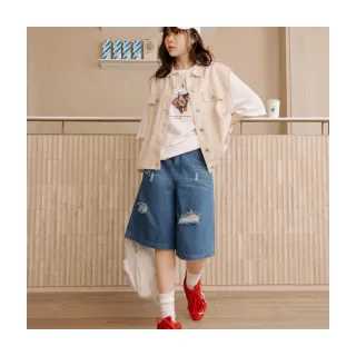 【OB 嚴選】純棉水洗刷破五分牛仔短褲 《BA7697》