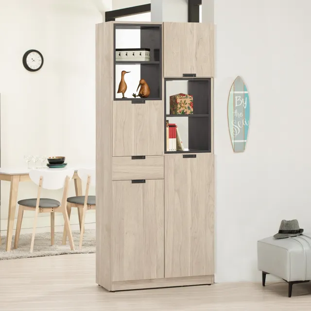 【BODEN】奧拉2.7尺四門單抽高鞋櫃/開放式玄關收納櫃/隔間置物櫃/展示櫃