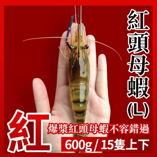 【段泰國蝦】屏東鮮凍泰國蝦 爆漿紅頭母蝦600g(約15隻 紅頭蝦卵 Ｑ彈回甘)