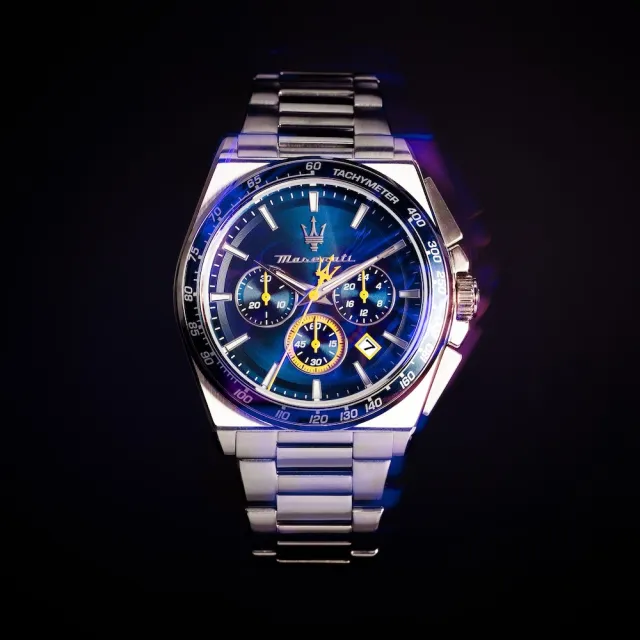 【MASERATI 瑪莎拉蒂】Velocita 卓越馳速三眼手錶套組 銀色不鏽鋼錶帶43MM R8873652001()