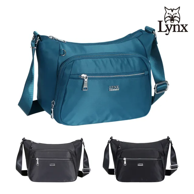 【Lynx】美國山貓嚴選防潑水尼龍布包中款多隔層斜背包(湖水綠/灰色/黑色)
