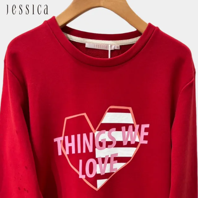 【JESSICA】百搭可愛英文愛心印花圓領棉T上衣（紅）244617