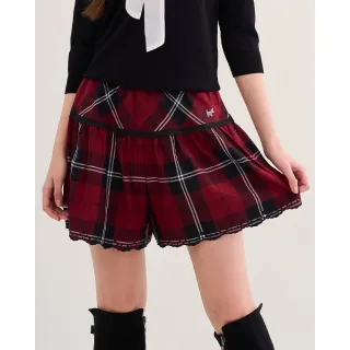 【SCOTTISH HOUSE】TR花邊刺繡短褲-紅黑格 CIVA2201