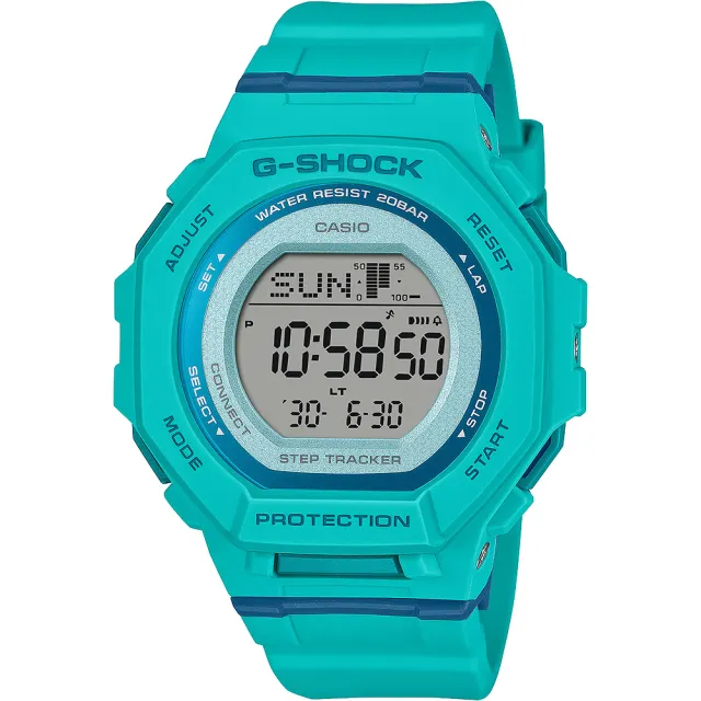 【CASIO 卡西歐】G-SHOCK 計步藍芽手錶 清爽色彩女錶-藍綠色 送禮 禮物 推薦(GMD-B300SC-2)