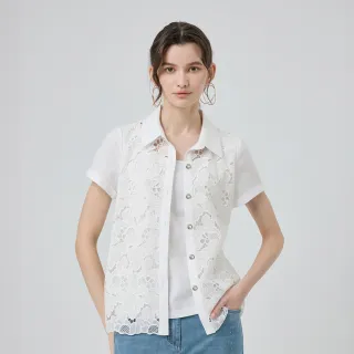 【ILEY 伊蕾】珍珠釦蕾絲假兩件上衣(白；M-XL；1252021834)