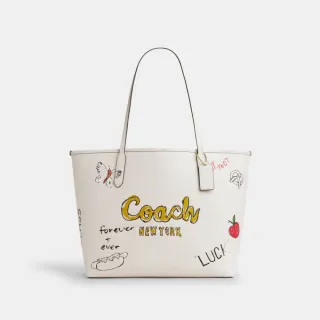 【COACH】蔻馳官方直營 CITY素描印花托特手袋-IM/粉筆白色 混合色(CAK18)
