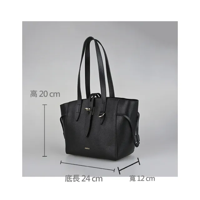 【FURLA 芙拉】FURLA NET LOGO拉鍊璇扣小牛皮肩背托特包(黑)