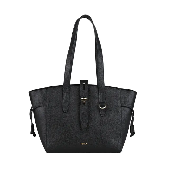 【FURLA 芙拉】FURLA NET LOGO拉鍊璇扣小牛皮肩背托特包(黑)