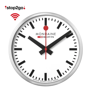 【MONDAINE 瑞士國鐵】Stop2go WIFI智能鐘 靜音掛鐘 自動對時(25cm/銀)