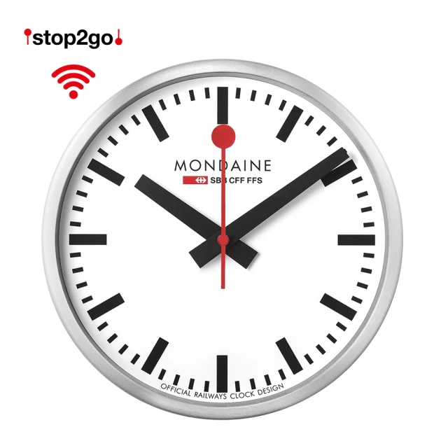 【MONDAINE 瑞士國鐵】Stop2go WIFI智能鐘 靜音掛鐘 自動對時(25cm/銀)