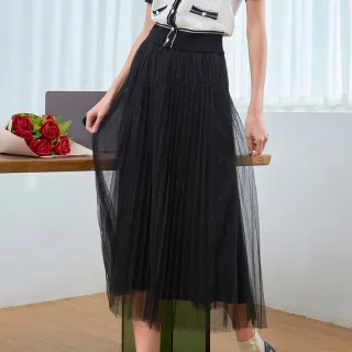 【H2O】星空閃閃抽褶紗裙(#5672006 紗裙、長裙、 黑色/灰藍色)