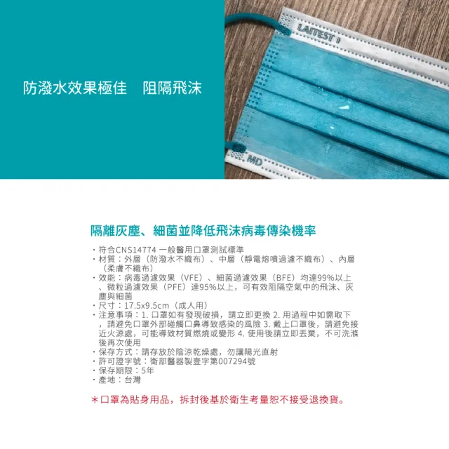 【LAITEST 萊潔】醫療防護口罩/成人 白玉松石 30入盒裝(配彩系列)