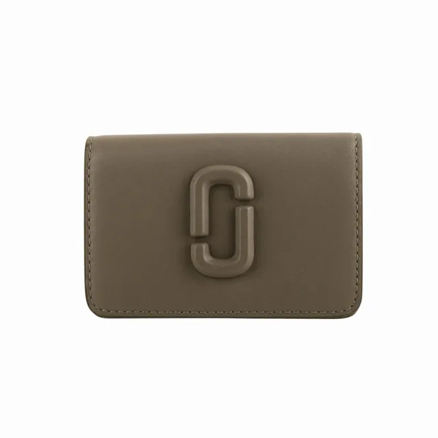【MARC JACOBS】MARC平滑皮革暗釦對開短夾(褐灰)