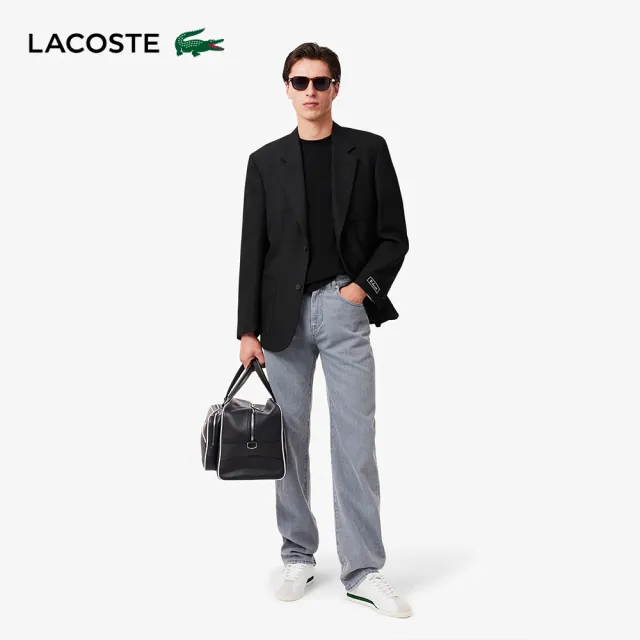 【LACOSTE】中性款-寬鬆棉質平紋針織短袖T恤(黑色)
