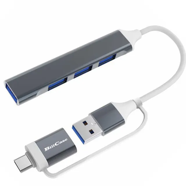 【Bill Case】高階Type C USB雙規4孔 USB3.0 2.0轉接HUB 灰(支持iPhone15 16全新系列)