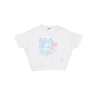 【FILA官方直營】KIDS 童裝 女童涼感圓領短袖上衣-白色(5TEY-4326-WT)