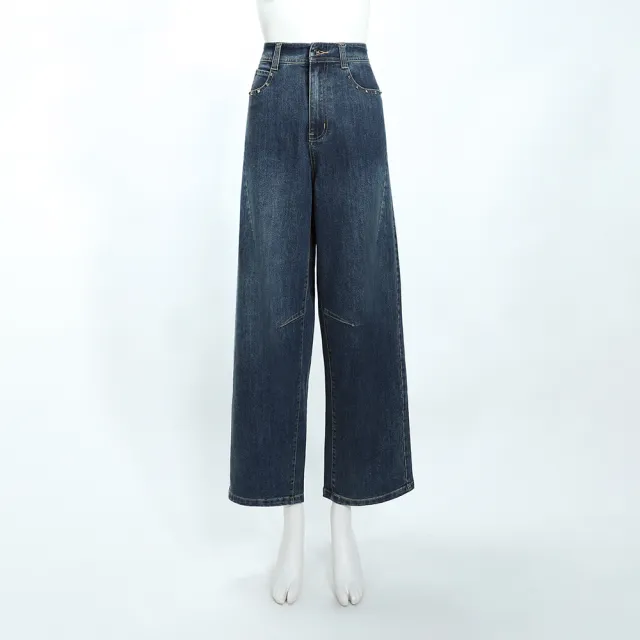 【OUWEY 歐薇】刷色錐形微垮深色牛仔褲(深藍；S-L；3252328635)