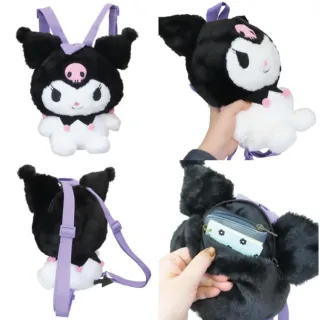 【小禮堂】雙11 Sanrio 三麗鷗 絨毛玩偶兒童後背包 坐姿款 Kitty 大耳狗 酷洛米(平輸品)