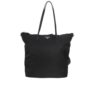 【PRADA 普拉達】三角牌標誌尼龍二用托特包(黑色)