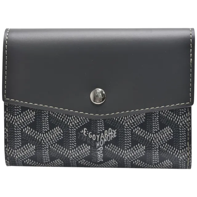 【GOYARD 高雅德】經典Saint Gabriel手工帆布牛皮拼接材質暗釦三折短夾(灰色SAINT GABRIEL-GRAY)