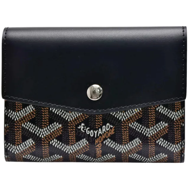 【GOYARD 高雅德】經典Saint Gabriel手工帆布牛皮拼接材質暗釦三折短夾(黑色SAINT GABRIEL-BLK)