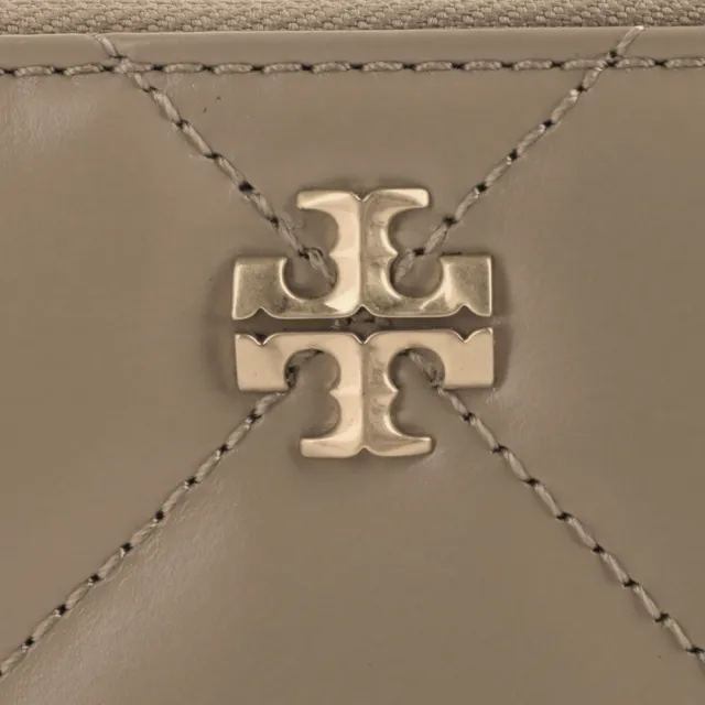 【TORY BURCH】Kira 金屬雙T 絎縫紋拉鍊零錢包(奶茶)