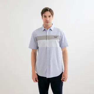 【Arnold Palmer 雨傘】男裝-牛津布拼接配色短袖襯衫(藍色)