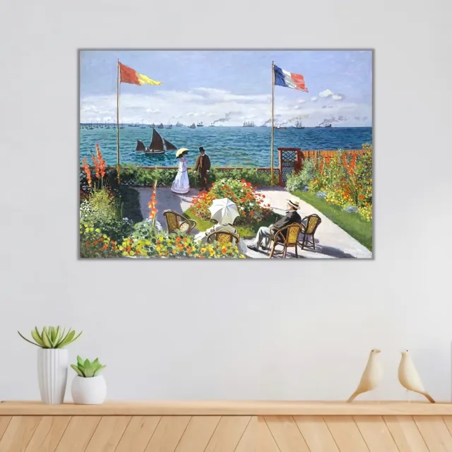 《聖阿德雷斯花園陽台》莫內Monet．印象派畫家 世界名畫 經典名畫 風景油畫-無框60x80CM