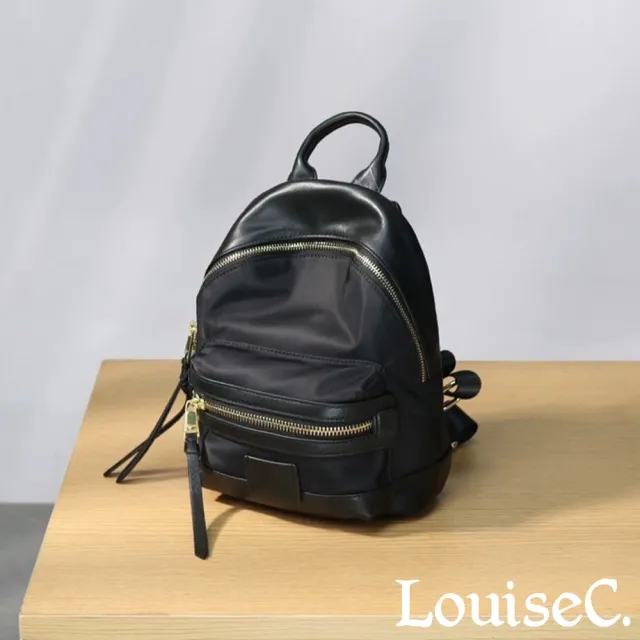 【LouiseC.】Tree House 韓國水洗防水布小牛皮圓弧後背包-3色(真皮包包 CC16016)