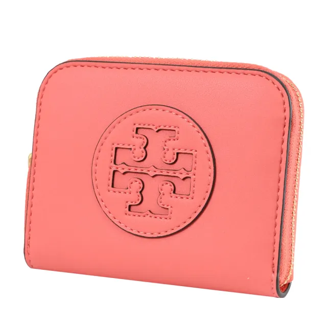 【TORY BURCH】經典雙T LOGO拉鍊信用卡證件名片零錢包(珊瑚粉)