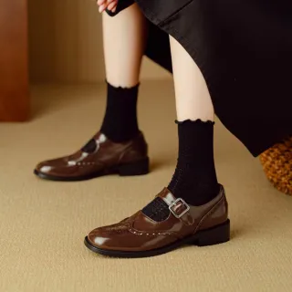 【WYPEX】現貨+預購 雕花一字帶真皮小皮鞋女鞋 瑪莉珍鞋 低跟鞋