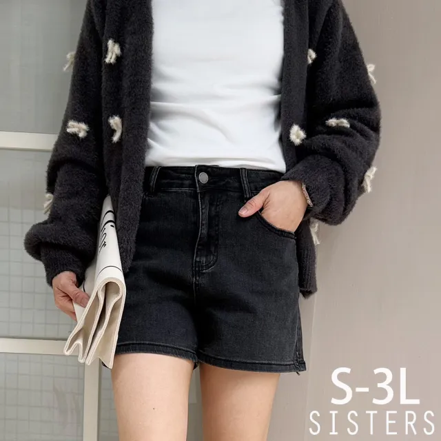 【SISTERS】蝴蝶結口袋刷痕水洗牛仔短褲/S-3L(女下著/丹寧/短褲/顯瘦/褲子/牛仔褲)