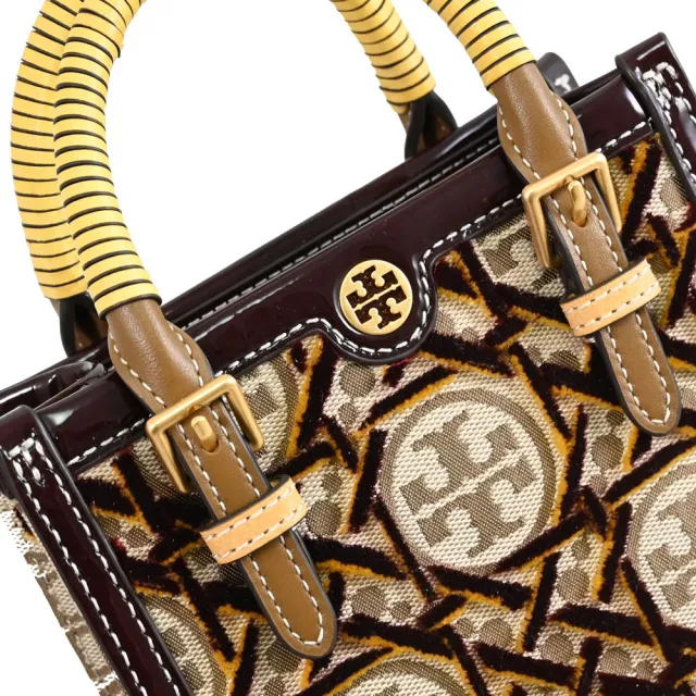 【TORY BURCH】T Monogram 經典立體印花拼接紙袋造型手提袋兩用包(深咖)