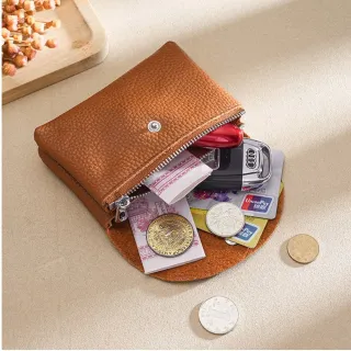 【舒適手感】交換禮物 優雅通勤牛皮雙層零錢包(真皮包包 頭層牛皮 短夾 票卡夾 信用卡包 真皮 硬幣 