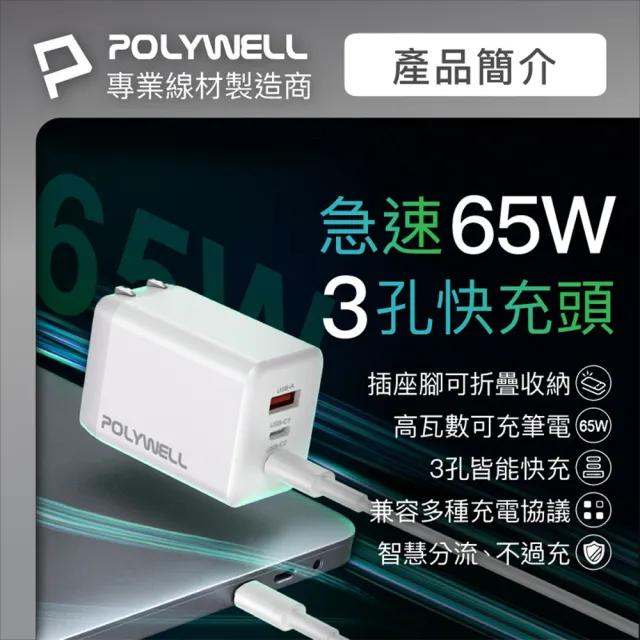 【SYU】一年保固 65W 三孔GaN氮化鎵快充頭(1A2C 65W快充 筆電快充 快充頭)