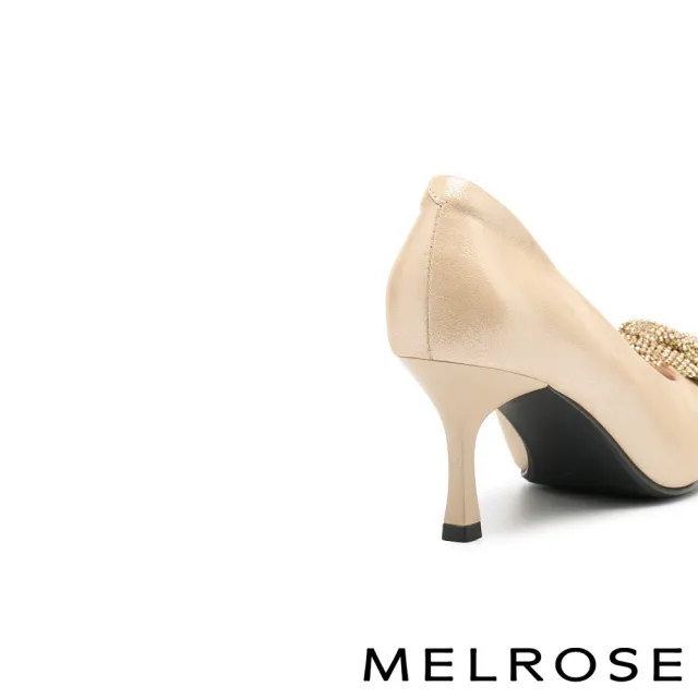 【MELROSE】美樂斯 華麗高雅晶鑽花朵全真皮尖頭高跟鞋(金)