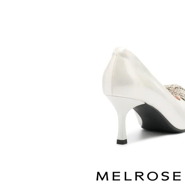 【MELROSE】美樂斯 華麗高雅晶鑽花朵全真皮尖頭高跟鞋(銀)