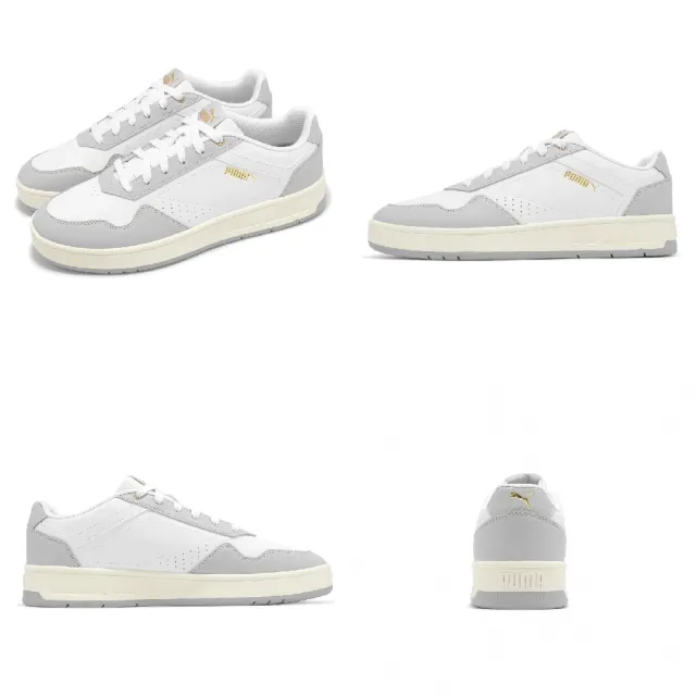 【PUMA】休閒鞋 Court Classic 男鞋 女鞋 灰 白 皮革 復古 百搭 情侶鞋(395018-18)