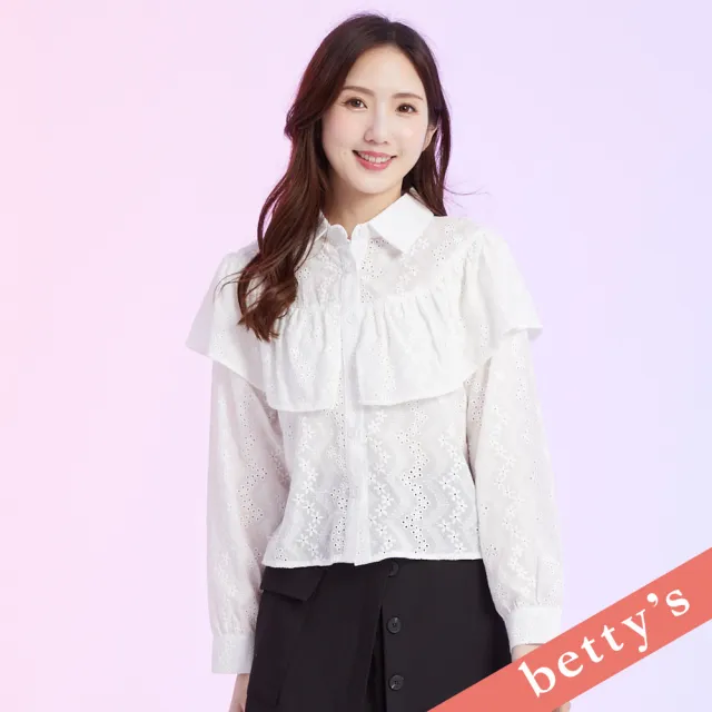 【betty’s 貝蒂思】出清品 胸前荷葉邊壓褶蕾絲襯衫(白色)